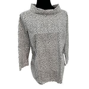 Talbots Black White Polka Dot 3/4 Sleeve Cowl-Neck Blouse Small Minimalist
